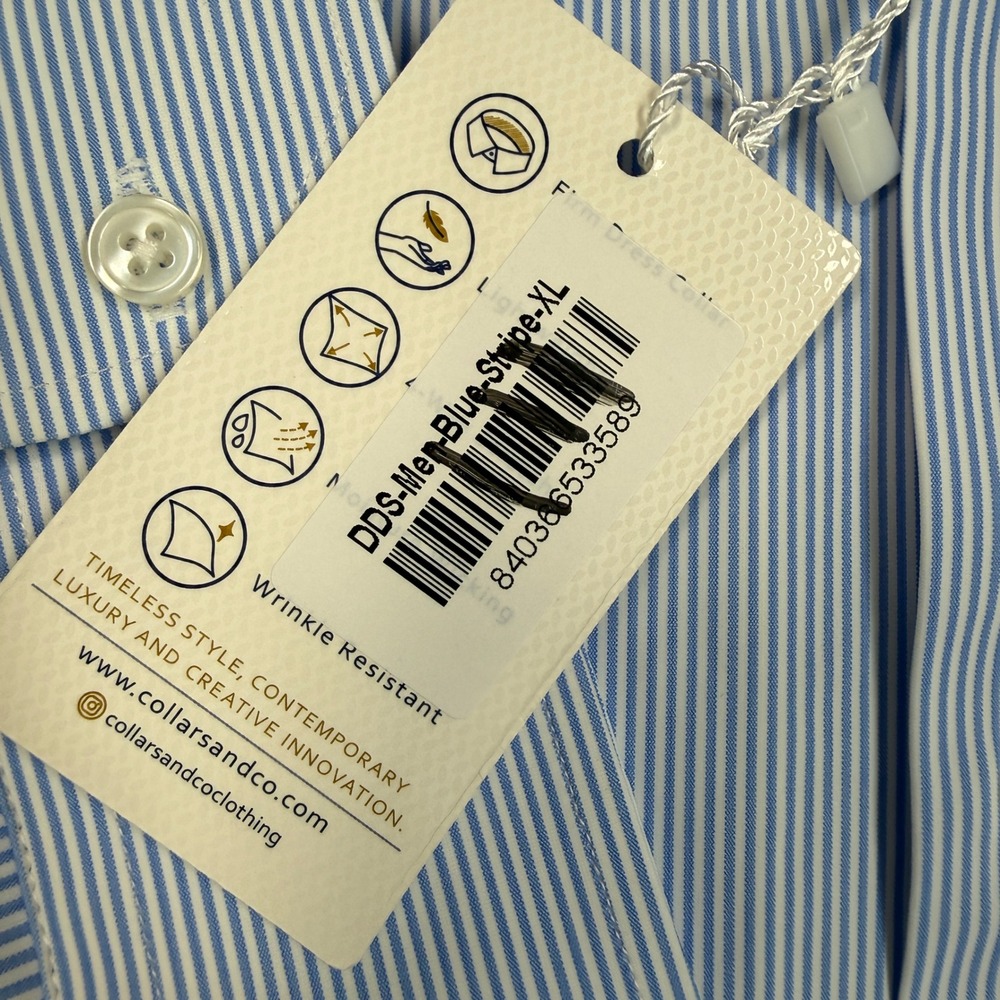 Collars & Co Mens Size XL Apex Performance Dress Shirt Blue Stripe Stretch New - Picture 4 of 8